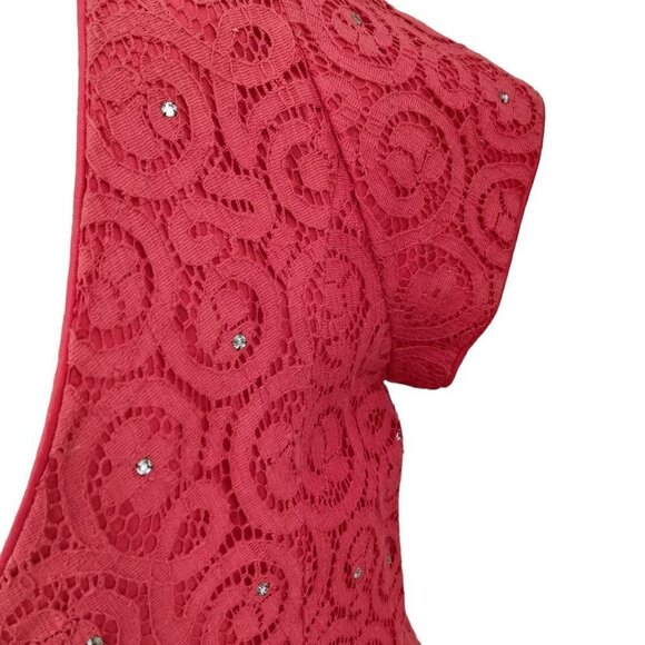 Vintage 50s Lace Rhinestone Short Sleeve Dress Size 11 A Line Miss Jane Junior - Picture 15 of 15